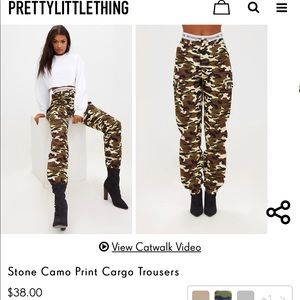 PREETYLITTLETHING Stone Camo Print Cargo Trousers